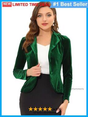 Velvet Blazer Notched Lapel Button Long Sleeve Lined Business Suit Jacket